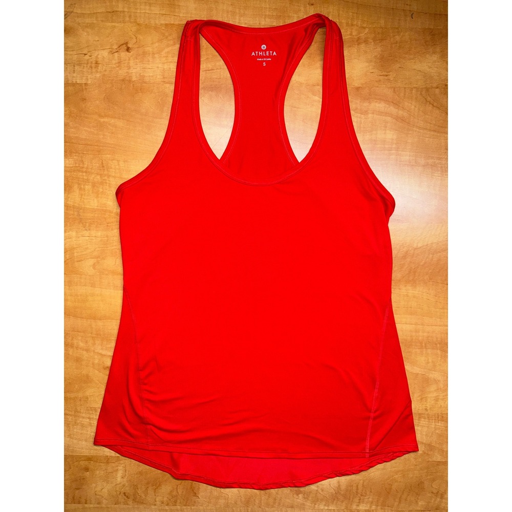 Athleta Womens Red Racerback Performance Tank Top Size S‎ Scoop Neck Curved Hem